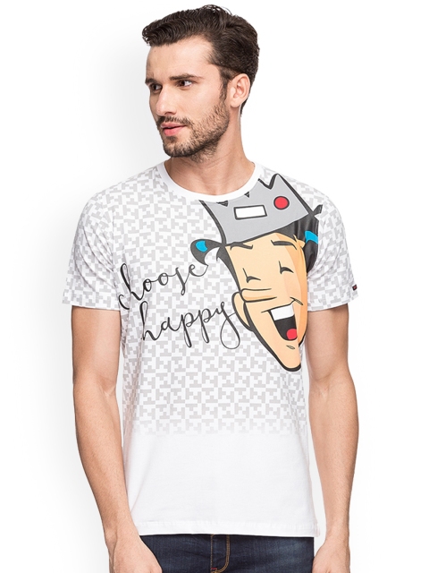 

Status Quo Men White Printed Slim Fit Round Neck T-shirt