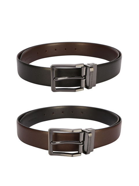 

Peter England Men Black Textured Leather Reversible Belt