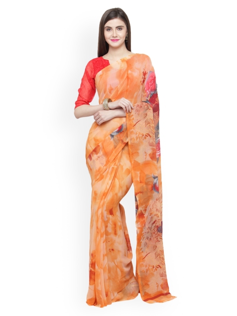 

Shaily Orange Printed Pure Georgette Saree