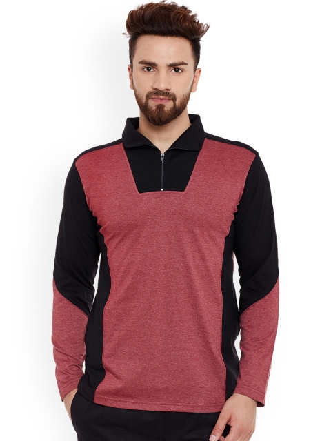 Hypernation Men Black Colourblocked High Neck T-shirt