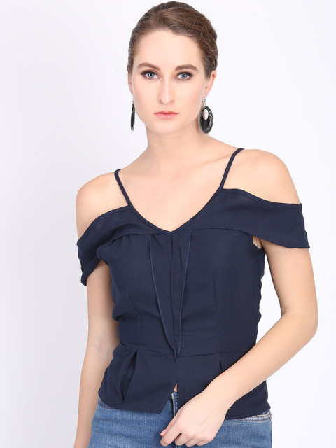 

LA LOFT Women Navy Blue Solid Top