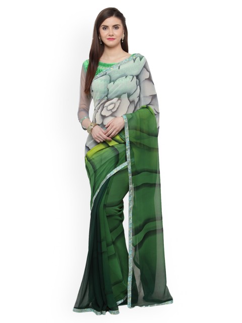 

Shaily Green & Grey Pure Georgette Printed Saree