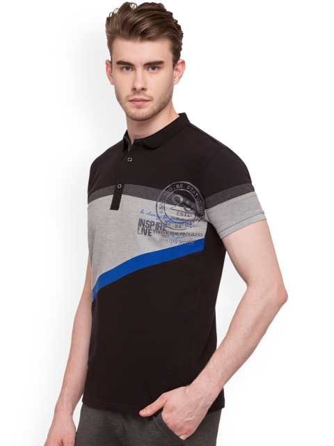 

Status Quo Men Black Colourblocked Polo Collar T-shirt