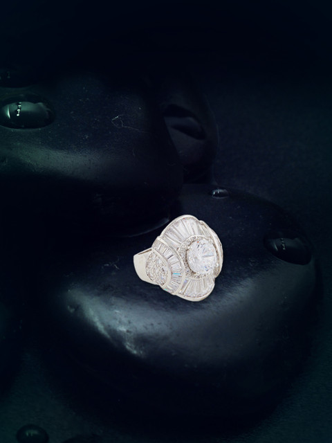 

Shaze Women Silver-Toned CZ Stone-Studded Ring