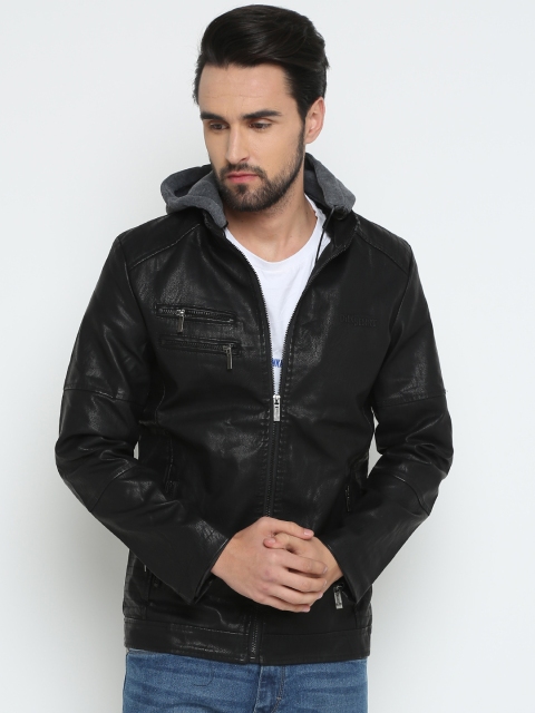 

SHOWOFF Men Black Solid Biker Jacket