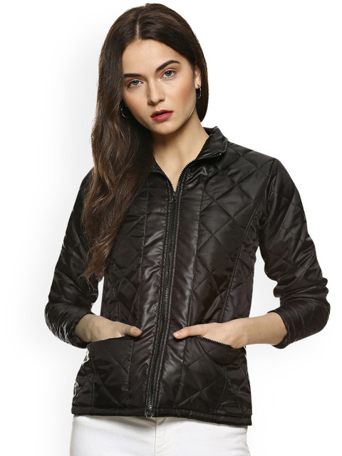 

Campus Sutra Women Black Solid Lightweight Quilted Jacket
