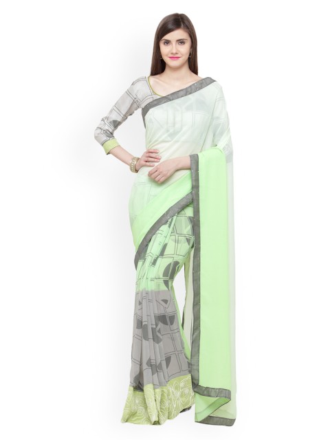 

Shaily Green Printed Pure Georgette Saree