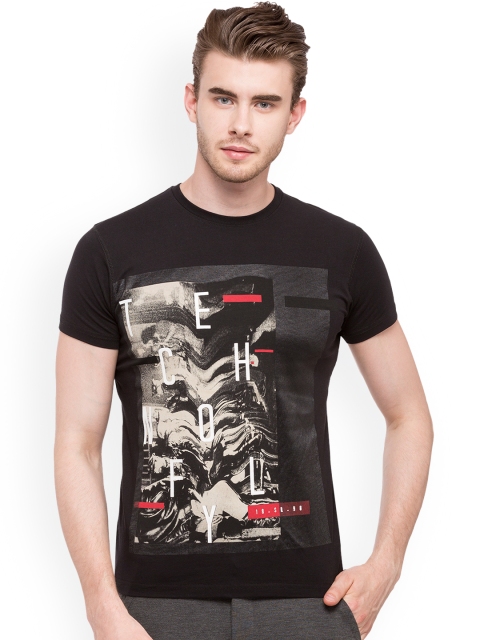 

Status Quo Men Black Printed Slim Fit Round Neck Pure Cotton T-shirt