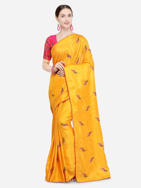 

Blissta Orange Embroidered Silk Blend Saree, Yellow
