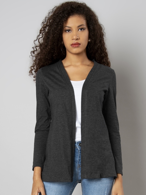 

FabAlley Charcoal Solid Open Front Shrug