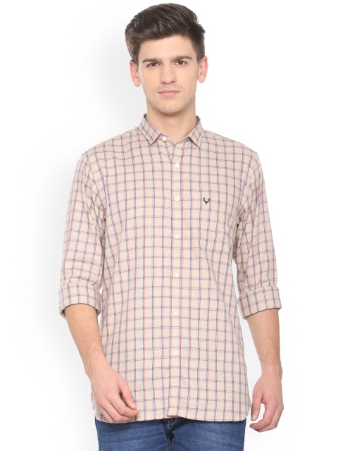 

Allen Solly Men Beige & Pink Slim Fit Checked Casual Shirt