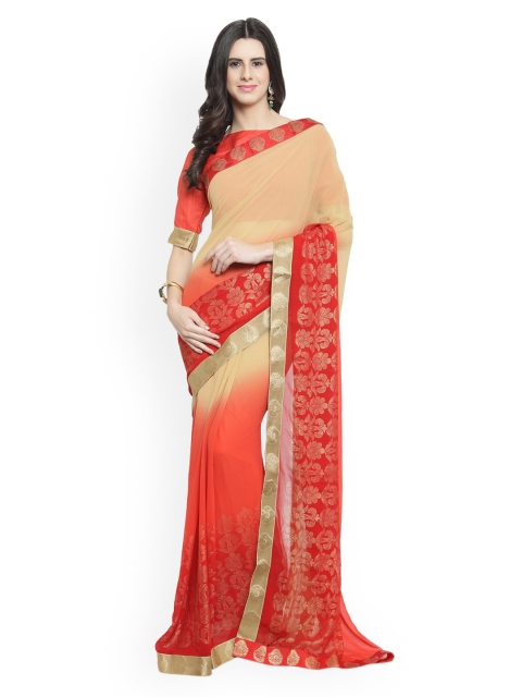 

Shaily Red & Yellow Pure Georgette Printed Saree