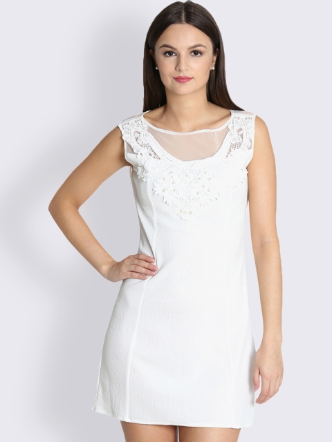 

LA LOFT Women White Embellished Sheath Dress