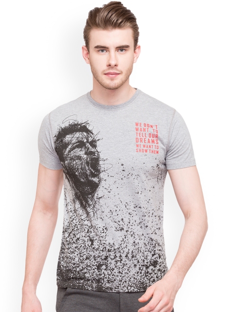 

Status Quo Men Grey Printed Round Neck Slim Fit T-shirt