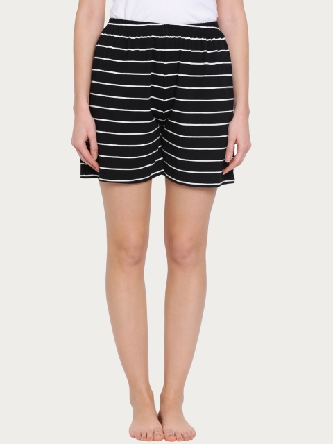 

Clovia Women Black & White Striped Lounge Shorts LB0159P13XL