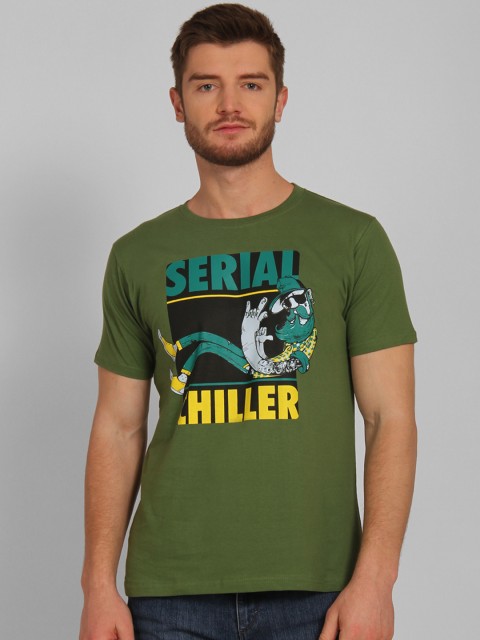 

Tantra Men Olive Green Printed Round Neck T-shirt