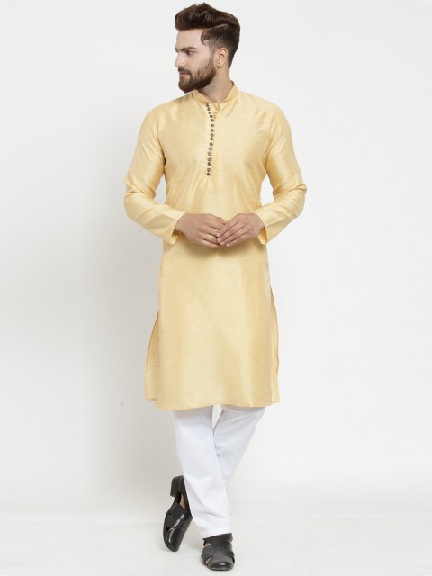 

Jompers Men Gold-Toned Self Design Kurta with Pyjamas