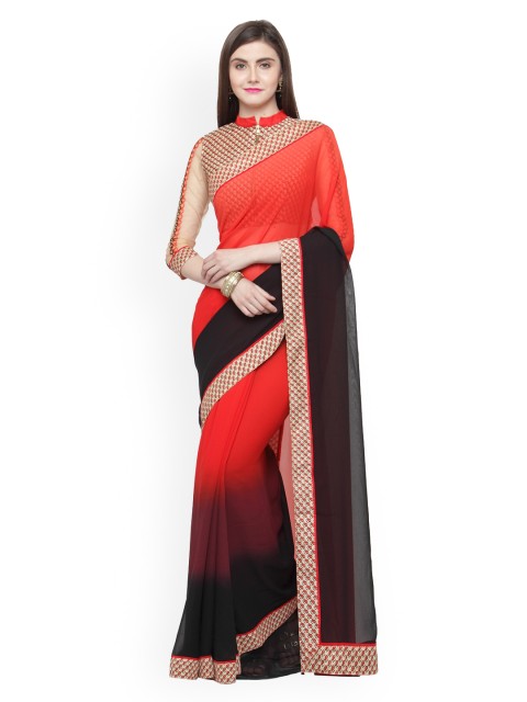 

Shaily Red & Grey Pure Georgette Dyed Saree