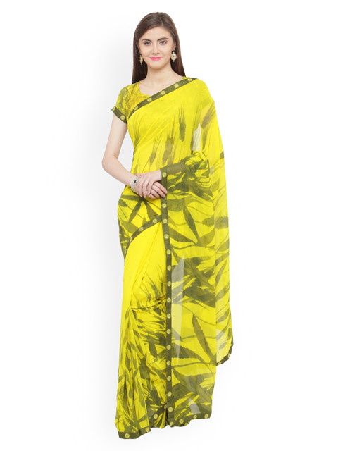 

Shaily Green & Yellow Pure Georgette Printed Saree