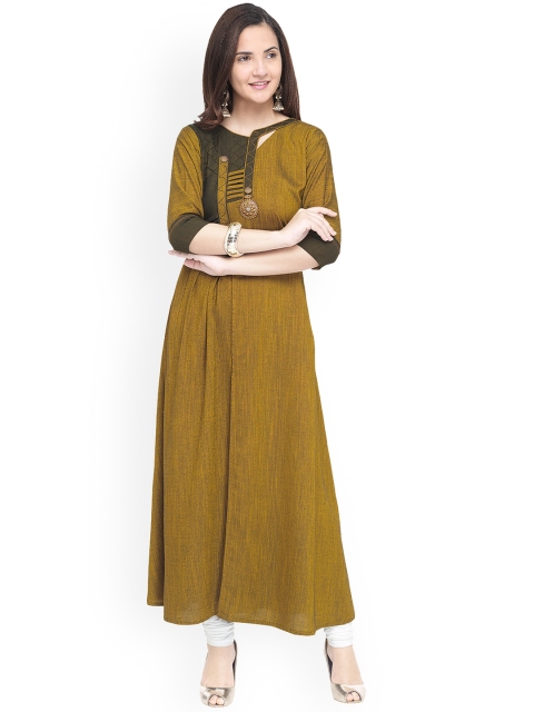 

Kvsfab Women Olive Green Printed A-Line Kurta