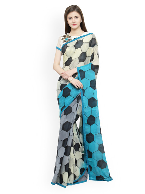 

Shaily Blue & White Pure Georgette Printed Saree