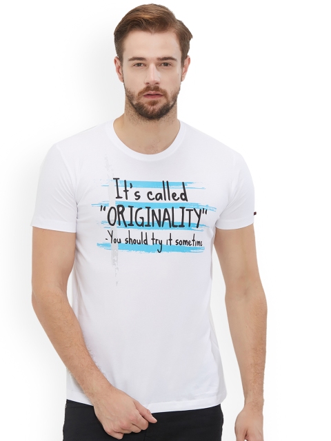 

Status Quo Men White Printed Round Neck Pure Cotton T-shirt