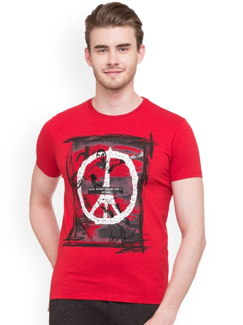 

Status Quo Men Red Printed Round Neck Slim Fit Pure Cotton T-shirt