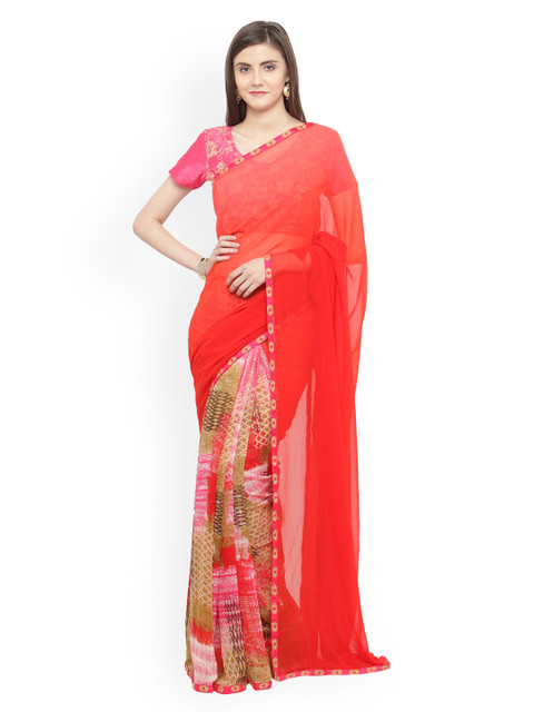

Shaily Red Printed Pure Georgette Saree