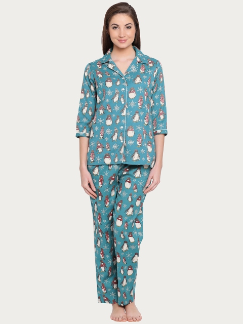 

Clovia Teal & White Printed Lounge Set