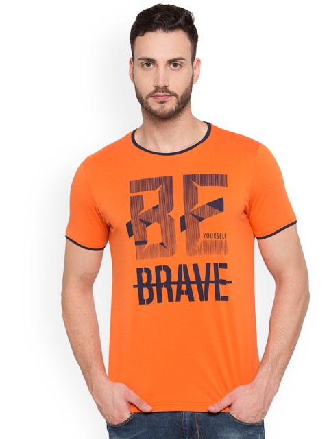 

Status Quo Men Orange Printed Round Neck Pure Cotton T-shirt