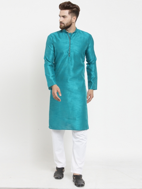 

Jompers Men Green & Blue Self Design Kurta with Pyjamas