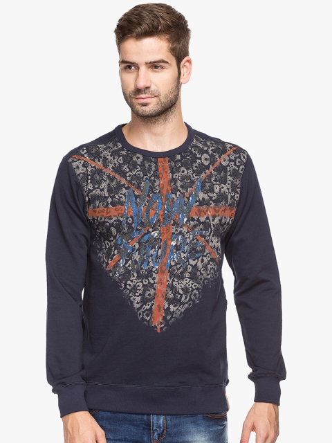 

Status Quo Men Blue Printed Slim Fit Sweatshirt