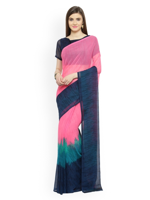 

Shaily Pink & Teal Pure Georgette Printed Saree