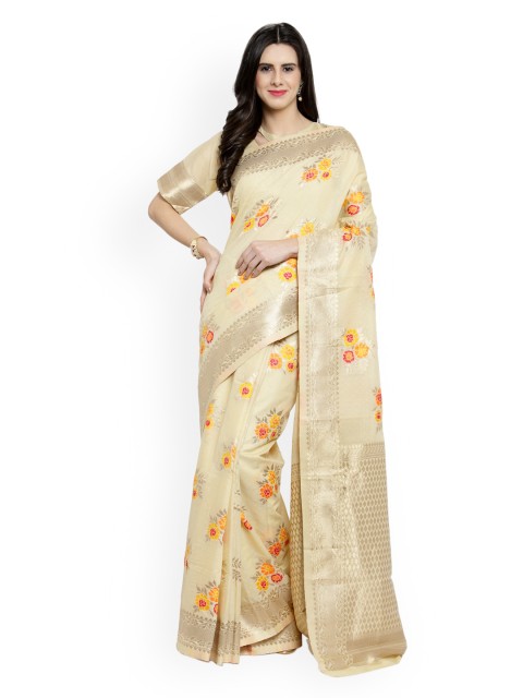 

Shaily Cream-Coloured Pure Silk Woven Design Banarasi Saree