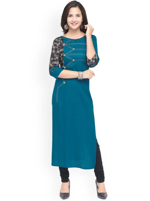 

Kvsfab Women Blue Printed Straight Kurta