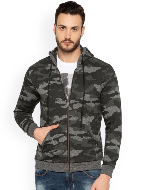 

Status Quo Men Olive Green & Grey Printed Slim Fit Hooded Sweatshirt