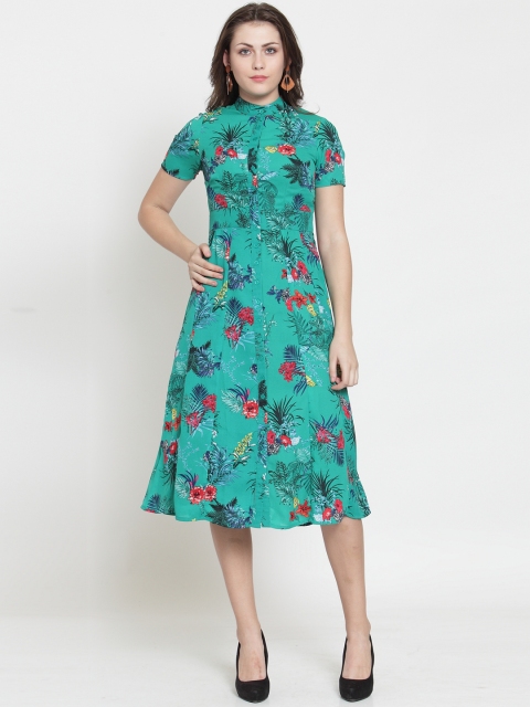 

Magnetic Designs Women Green Floral Print Fit and Flare Dress
