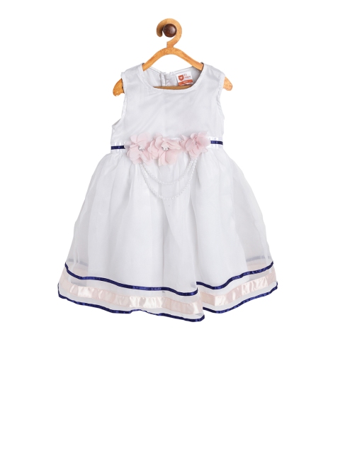 

612 league Girls White Solid Fit and Flare Dress
