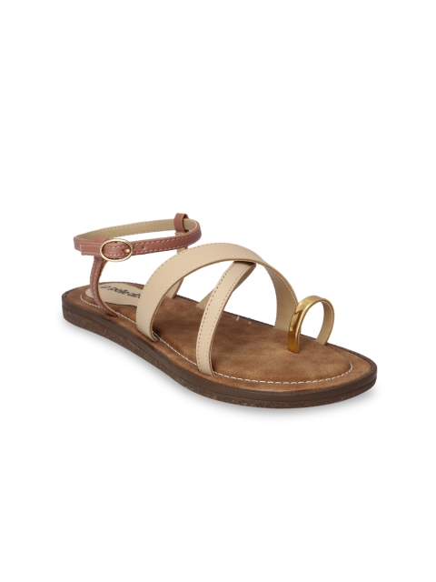 

pelle albero Women Beige Solid Synthetic One Toe Flats