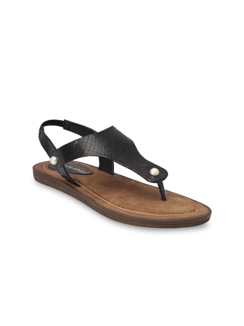 

pelle albero Women Black Solid Synthetic T-Strap Flats