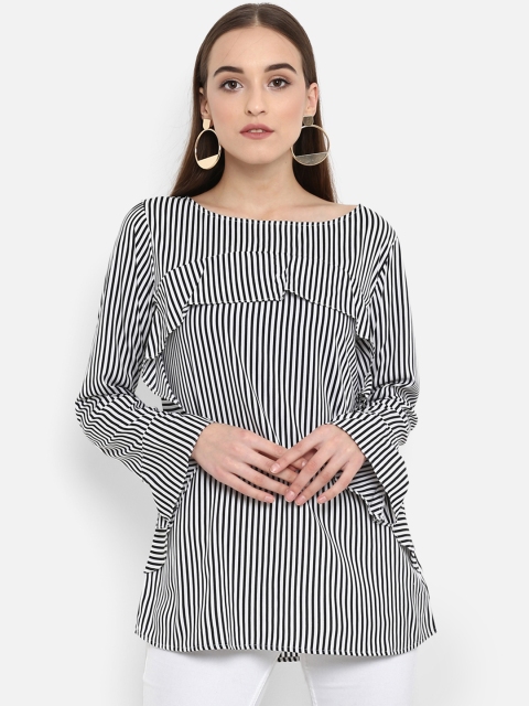 

Hapuka Women White & Black Striped A-Line Top