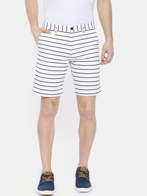 

Breakbounce Men White & Navy Blue Striped Slim Fit Regular Shorts