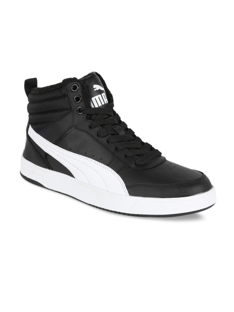 

Puma Men Black Colourblocked Leather Rebound Street v2 FUR Mid-Top Sneakers