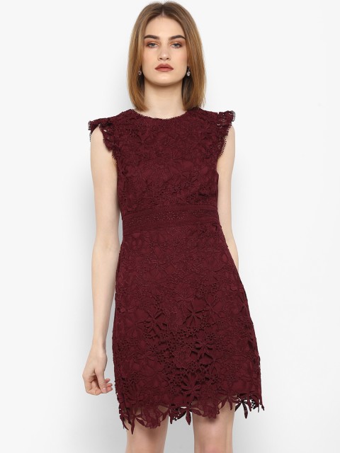 

Forever New Women Burgundy Solid Sheath Dress