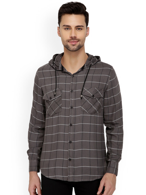 

Nick&Jess Men Grey Slim Fit Checked Casual Shirt