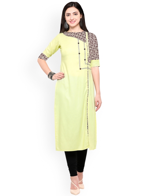 

Kvsfab Women Yellow Printed Straight Kurta