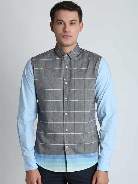 

LA LOFT Men Grey & Blue Regular Fit Checked Casual Shirt