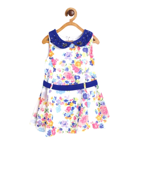 

612 league Girls White Printed A-Line Dress