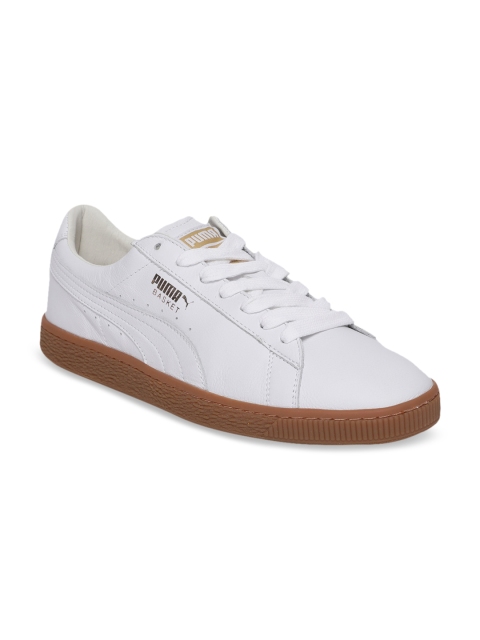 

Puma Men White Leather Basket Classic Gum Deluxe Sneakers