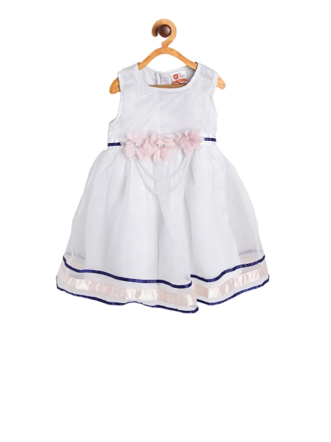 

612 league Girls White Solid Fit and Flare Dress